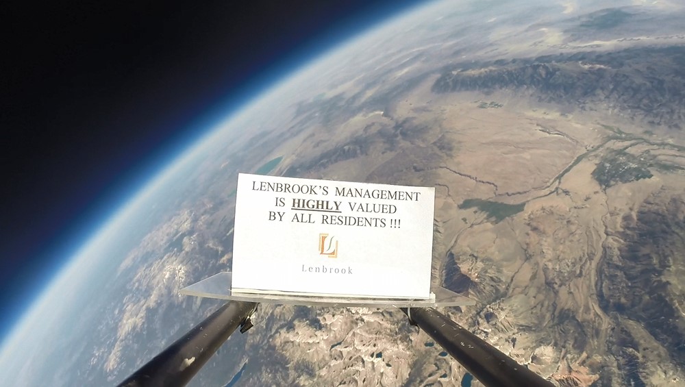 Residents of lenbrook, atlanta’s premier senior living community, recognize its management team by sending a “thank you” note 21 miles into the stratosphere.