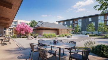 Rendering of Enso Village's courtyard