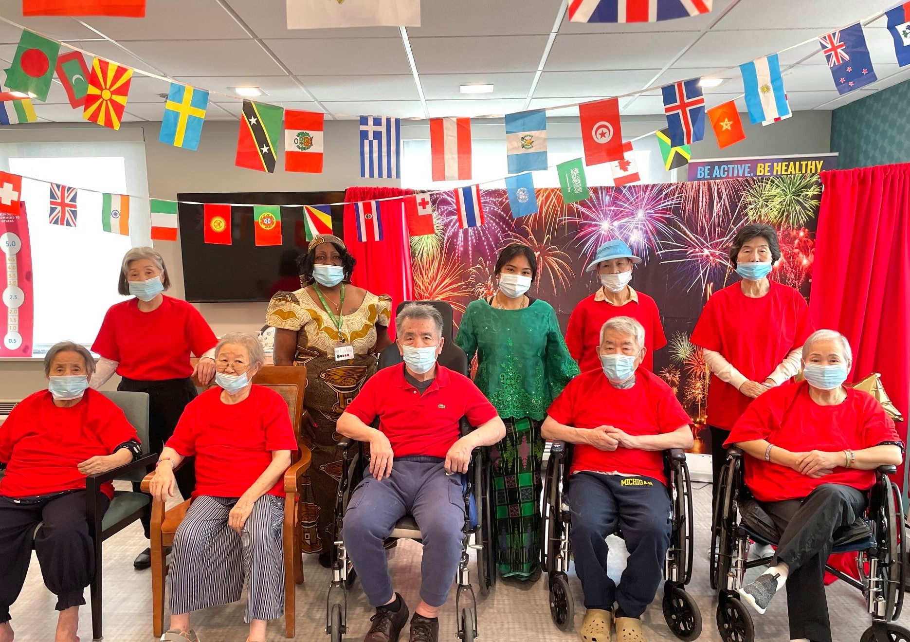 Korean residents posing for a photo for International Day