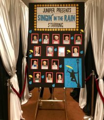 A board showing the Singin' in the Rain cast