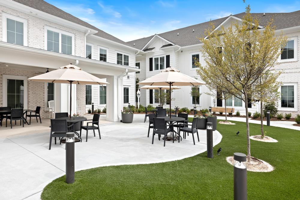 Tables and umbrellas on an outdoor patio