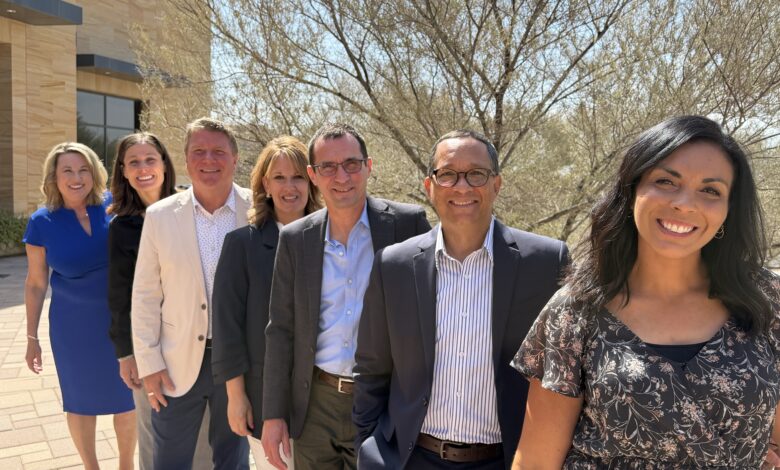 From left, Heather Terhark, Danielle Parker, Greg Anderson, Nicole Page, Glen Lewis, Colin Marshall, LaPriel Henman.